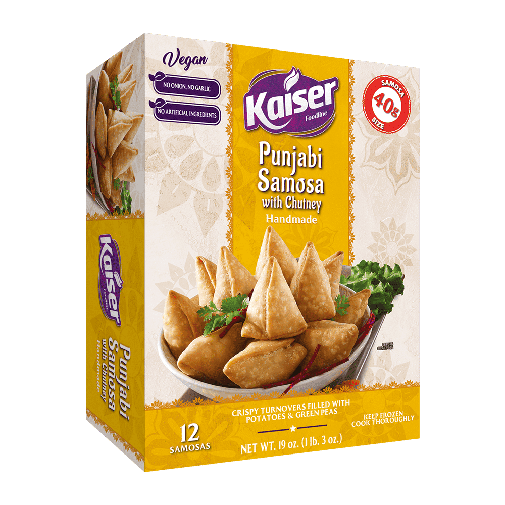 Kaiser Foodline. Kaiser Samosa. Punjabi Samosa. Frozen Samosa. Veggie samosa. Kaiser Punjabi Samosa.
