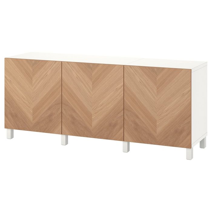 BESTÅ Úložná sestava s dvířky, bílá/Hedeviken/Stubbarp dýha dub, 180x42x74 cm - IKEA
