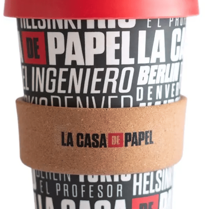 CurePink Cestovní hrnek s víčkem La Casa De Papel: Logo (objem 400 ml)
