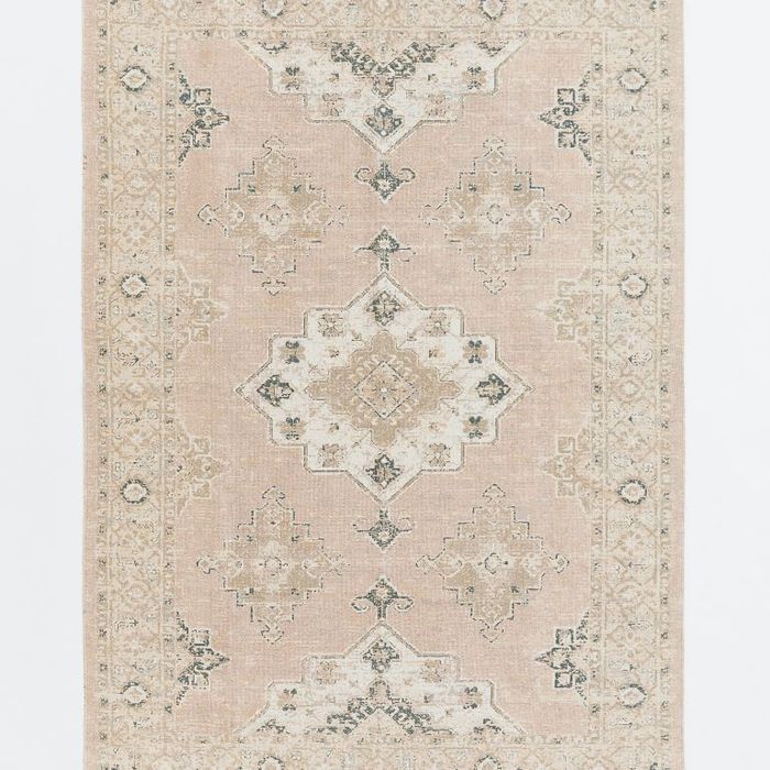 Fringed patterned rug - Powder pink/Patterned