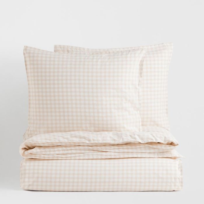 Vzorovaná sada povlečení na dvojlůžko - Světle béžová/kostka gingham - HOME | H&M CZ
