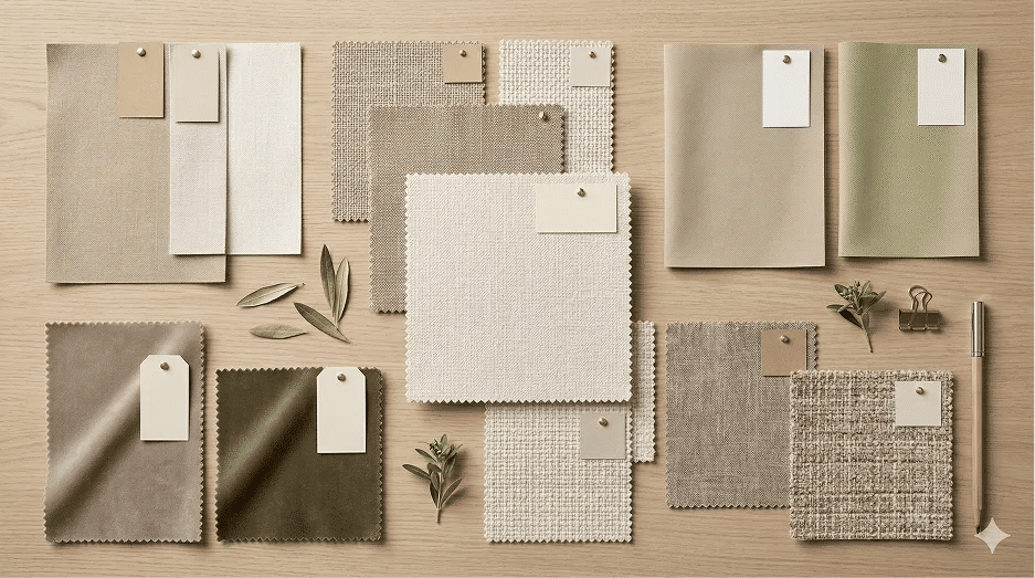 عينات أقمشة لتغيير قماش الكنب تشمل أقمشة أداء ومخمل وأقمشة منسوجة