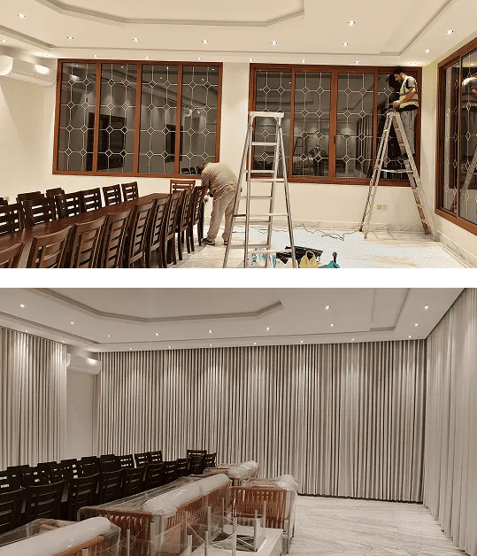 تفصيل وخياطة الستائر بدقة في مشغل كشمير الديكور بالرياض