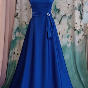 Royal blue satin crepe prom dress. Made to measure in Glasgow 