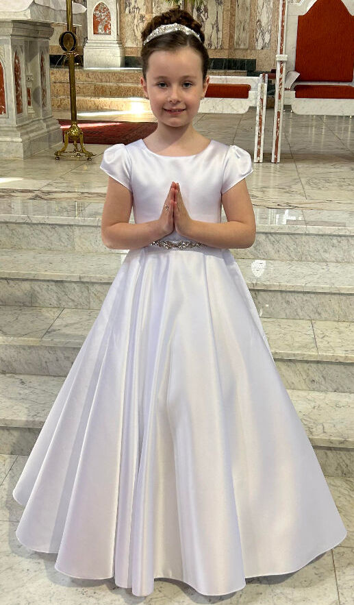 Kidsdreamus Illusion Neckline First Communion Flower Girl Dress