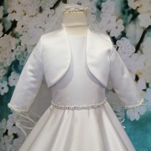 duchess satin communion jacket with three quarter length sleeves. Made to measure in Glasgow