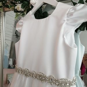 communion dress pearl beaded bodice with cap sleeve. Made to measure in Glasgow