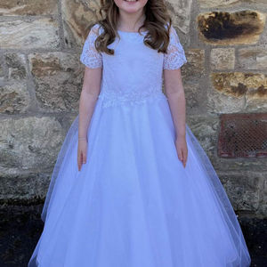 First holy communion dress. Beaded lace tulle skirt communion dress. Made in Glasgow