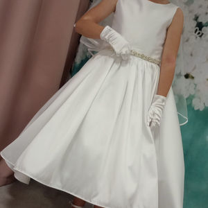 Soft mikado first holy communion dress with high skirt & pockets. Made in Glasgow