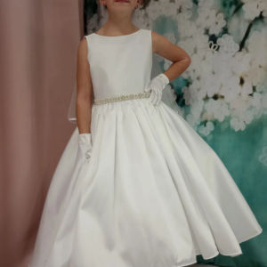 Soft mikado first holy communion dress with high skirt & pockets. Made in Glasgow