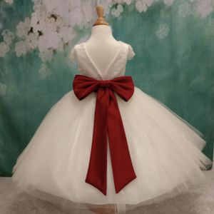 Flower girl dress with claret sash & bow. Made to measure in Glasgow