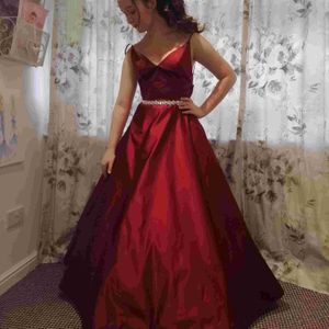 Claret satin prom dress made to measure in Glasgow