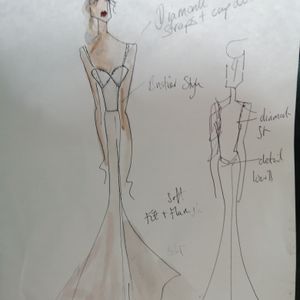 oyster stretch duchess satin prom dress with low back sketch made to measure in Glasgow