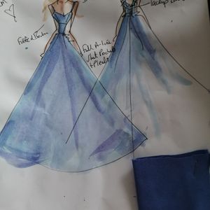 Prom dress Glasgow sketch Lupin blue duchess satin prom dress with fitted bodice