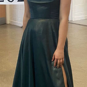 Shimmer green and gold chiffon prom dress with black satin underlay and lace up back. Made to measure in Glasgow