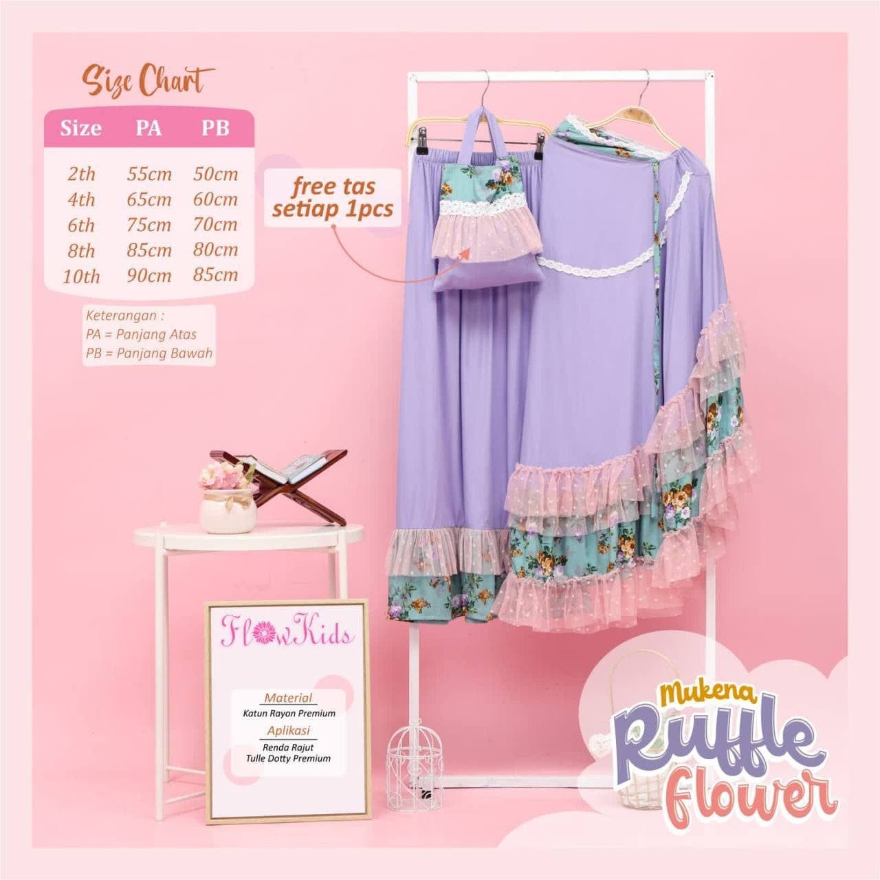 FK 43.1 A PURPLE MUKENA RUFFLE FLOWER KIDS