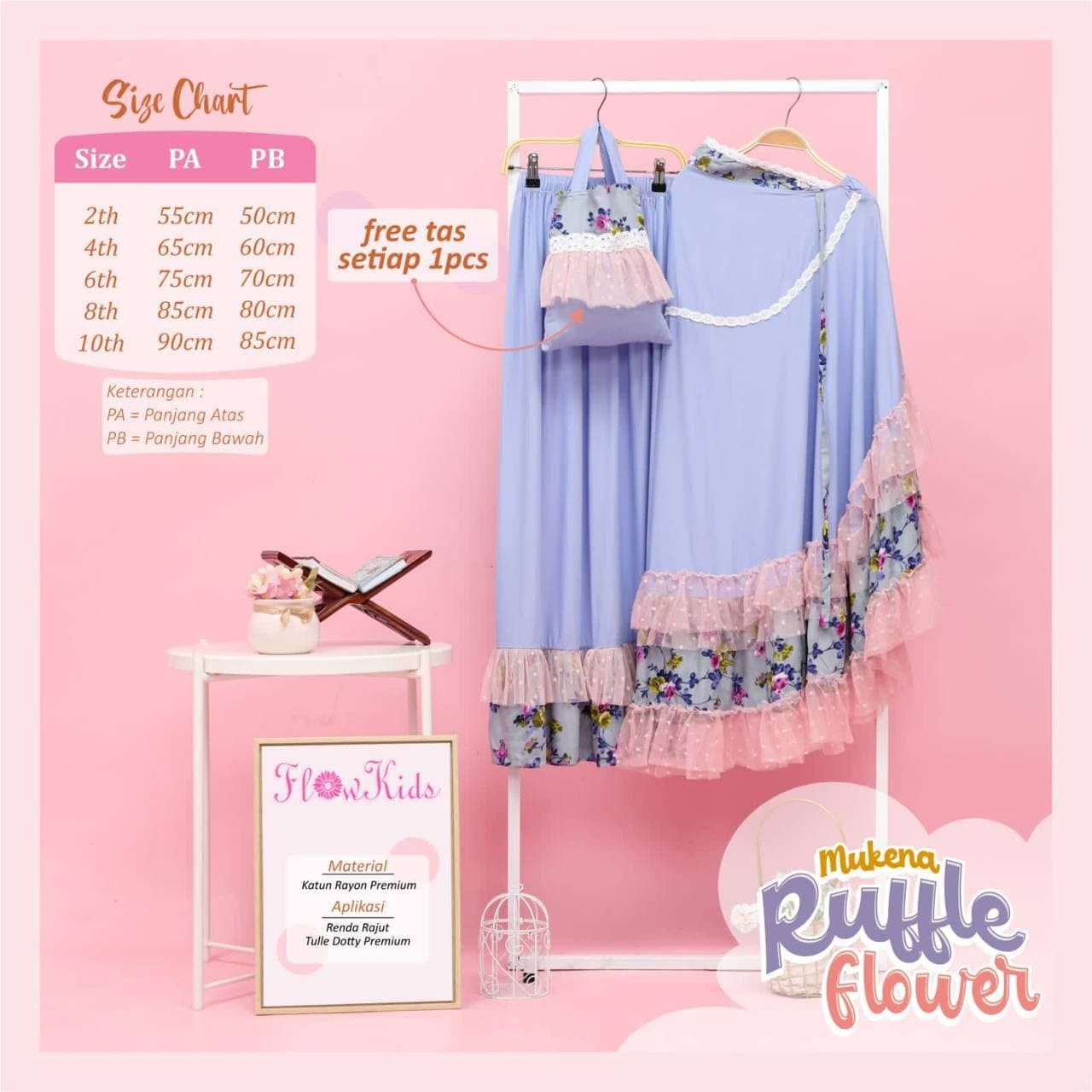 FK 43.3 C BLUE MUKENA RUFFLE FLOWER KIDS 
