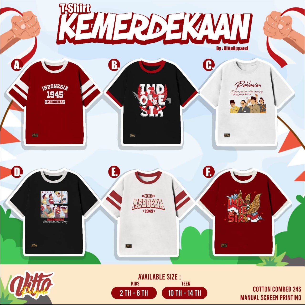 VK 33.4 D KIDS BLACK INDONESIA TSHIRT KEMERDEKAAN BY VITTO APPAREL