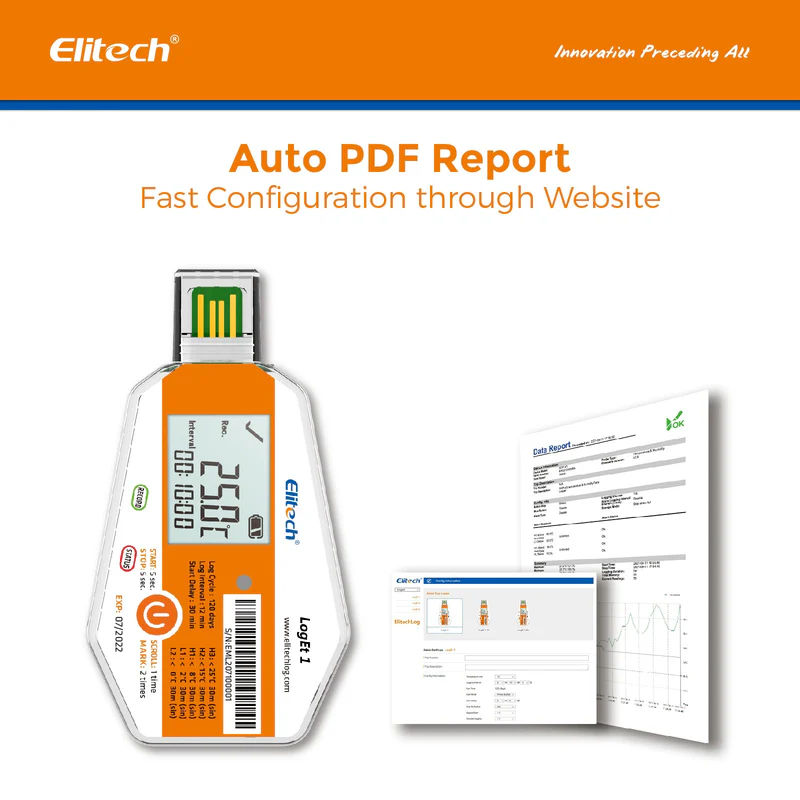Elitech LogEt 1 Temperature Data Logger USB Port 16000 Points, Single Use PDF Report