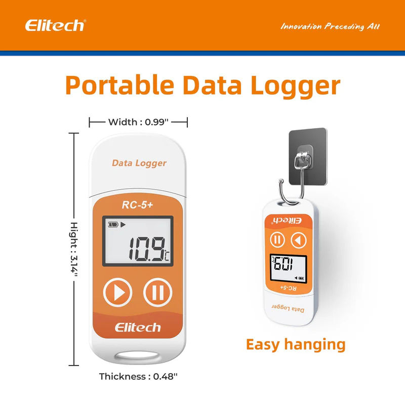 Elitech RC-5+ Temperature Data Logger, 32000 Points, PDF USB Temperature Data Recorder, and Calibration Certified