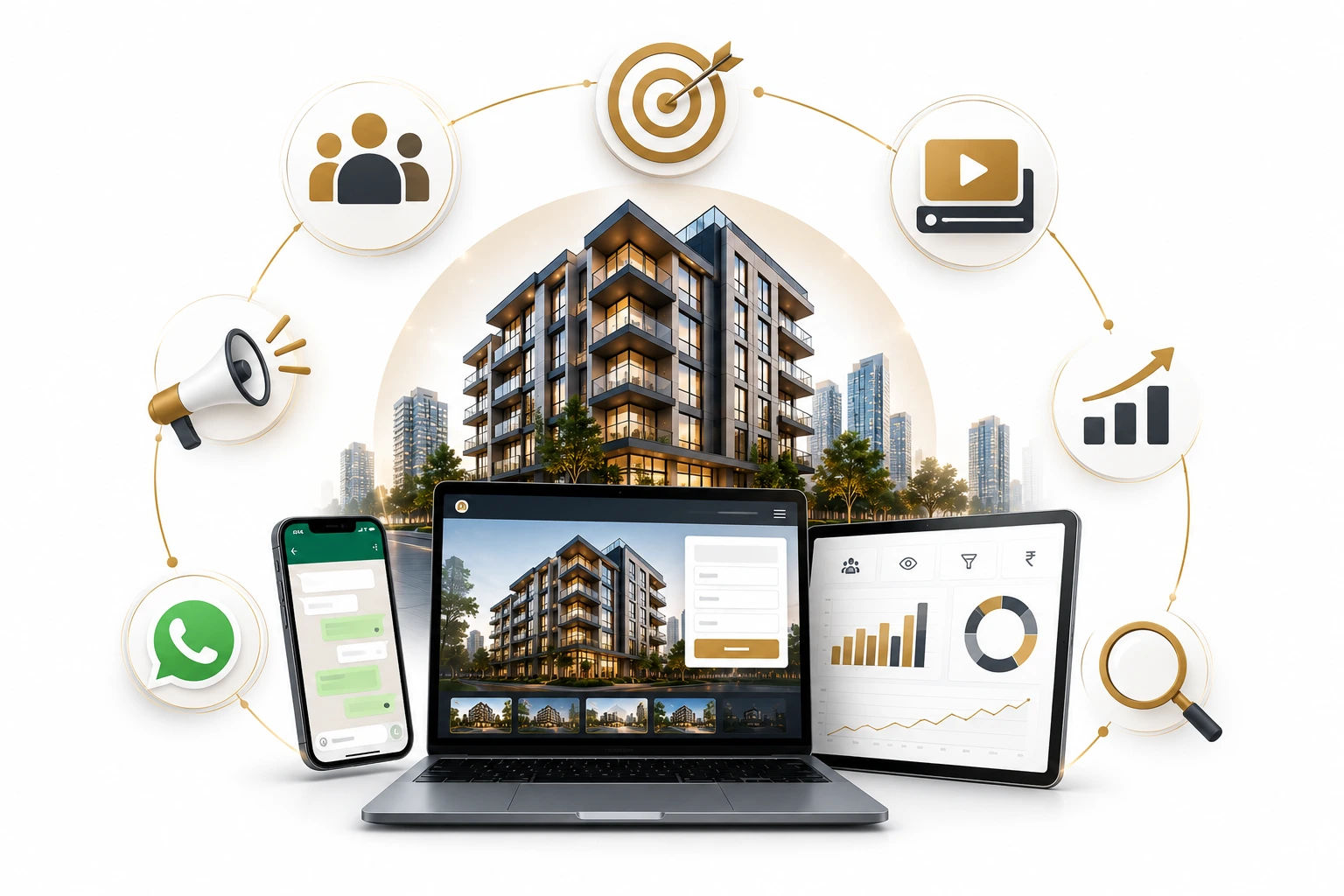 GEO and AEO optimisation for real estate India showing ChatGPT recommendation for luxury apartments Mumbai and Google AI Overviews citation for RERA approved developers alongside schema markup implementation