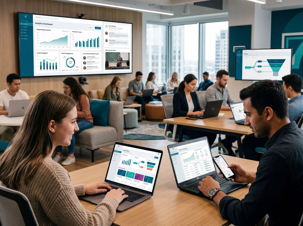 EdTech digital marketing SEO and course discovery strategy showing student enrolment funnel Google Ads campaign and organic traffic growth for online learning platform India