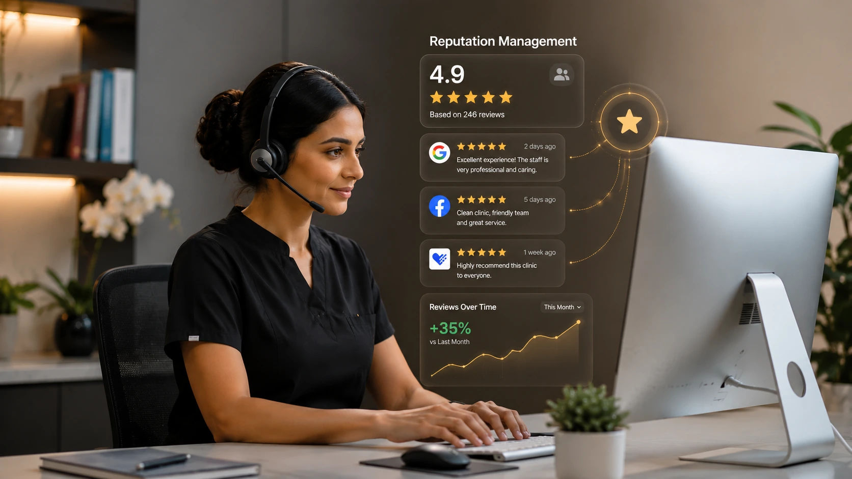 Healthcare provider receiving positive patient reviews through automated WhatsApp review generation