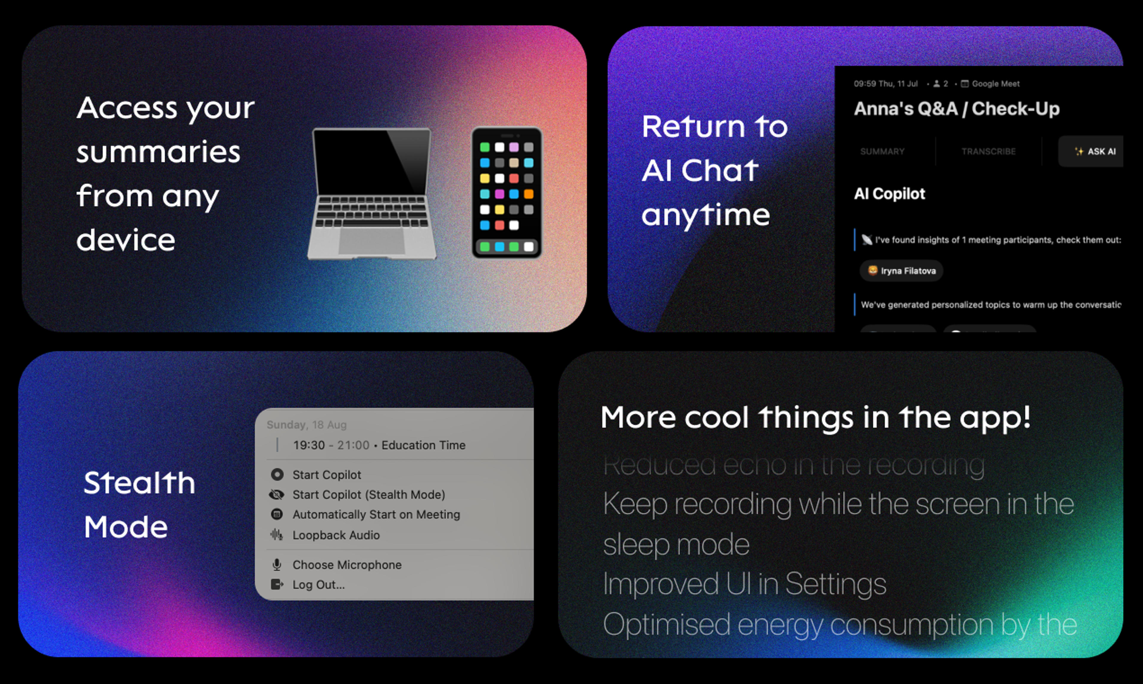 Release of AI Chat, Recording on Screen Saver and Stealth Mode 😎