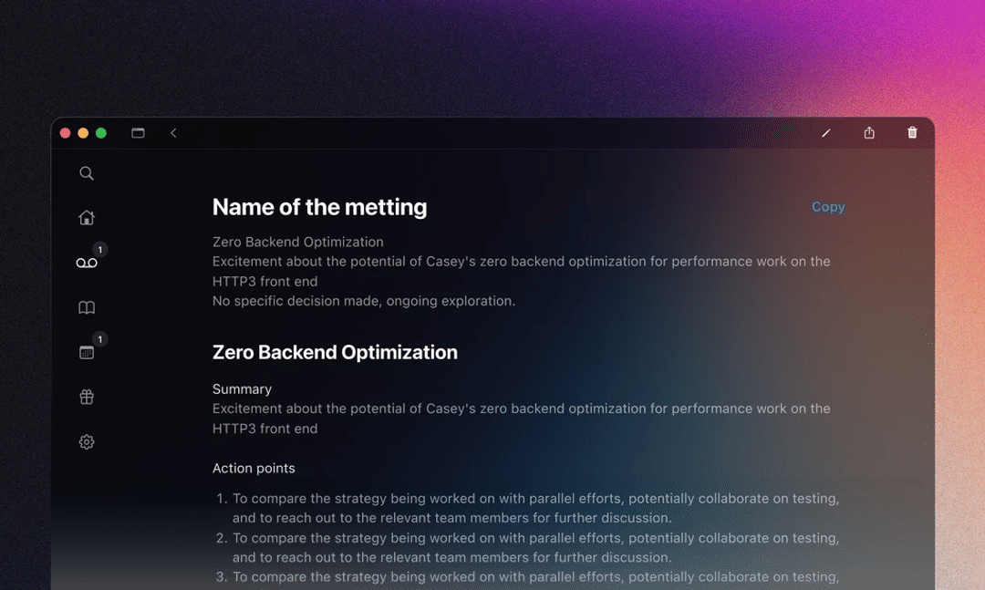Notifications, Advanced Meeting Summary