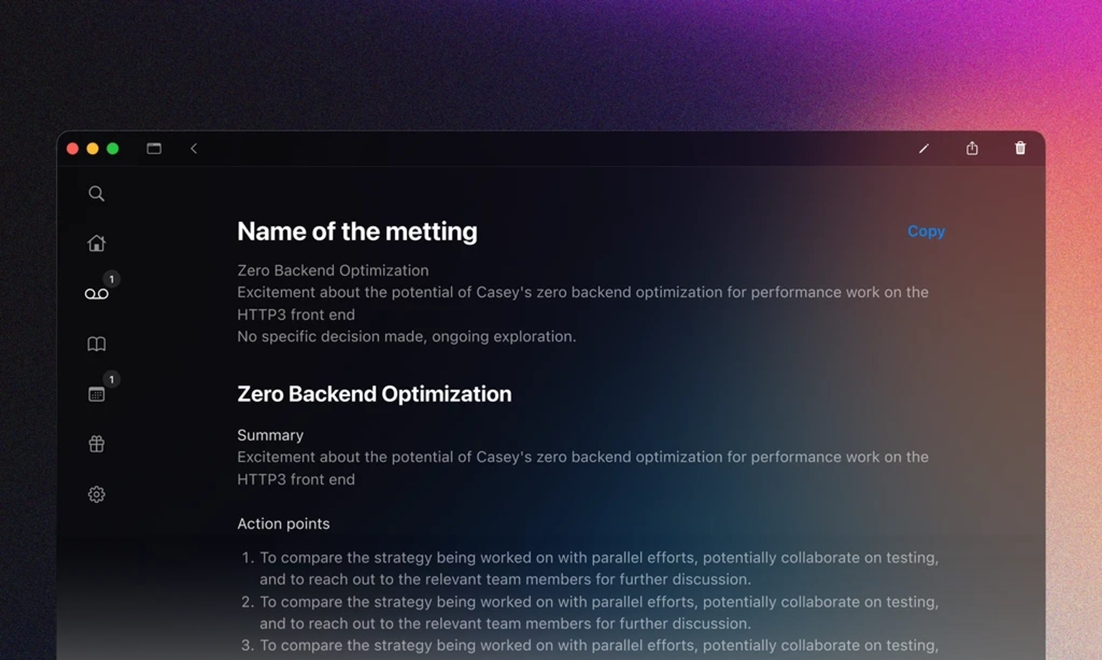 Notifications, Advanced Meeting Summary