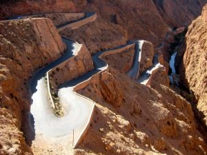 A view of Dades Gorges from high - curving roads, and sheer rocky cliffs