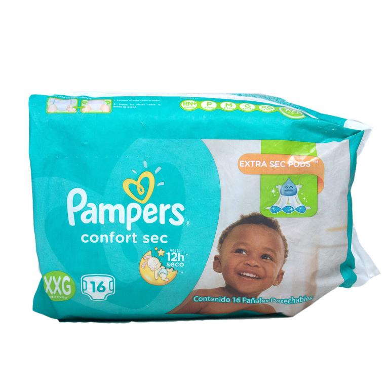 Pañal Pampers confort sec XXG, 16 unidades