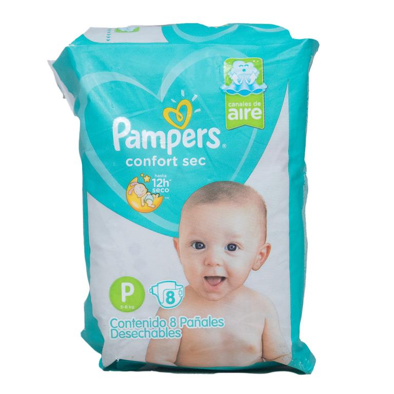 Pañal Pampers confort sec talla P, 8 und.