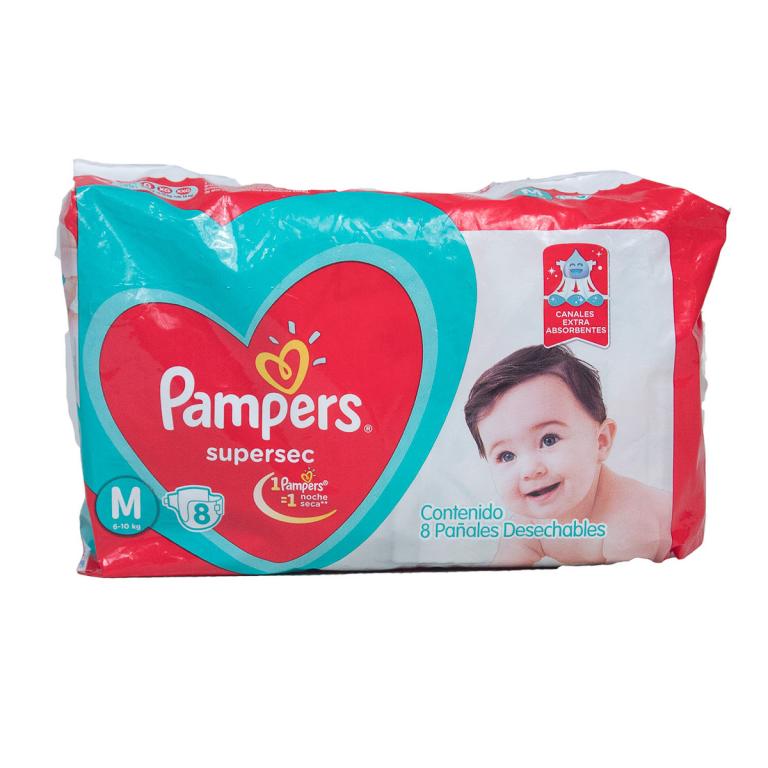 Pañal Pampers Supersec M, 8 unidades