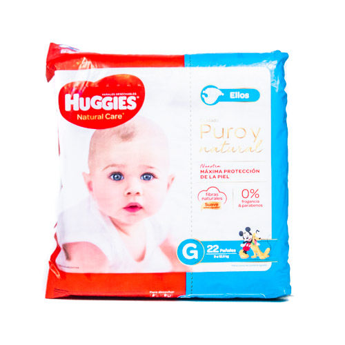 Pañal Huggies Puro y Natural - Ellos - Talla G, 22 unidades