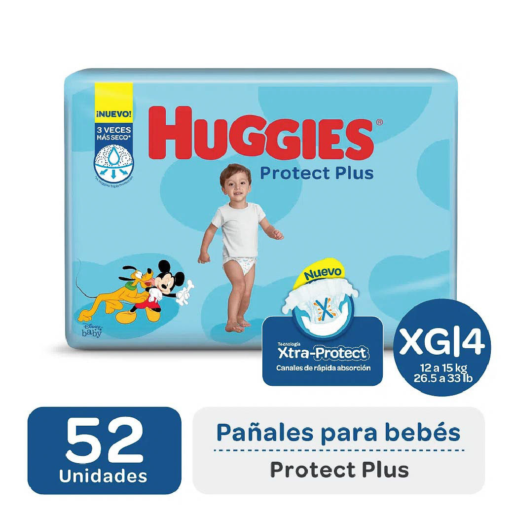 Pañal Huggies protect plus pack ahorro Talla XG, 52 unidades