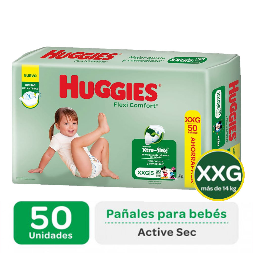 Pañal Huggies ActiveSec talla XXG, 50 unidades
