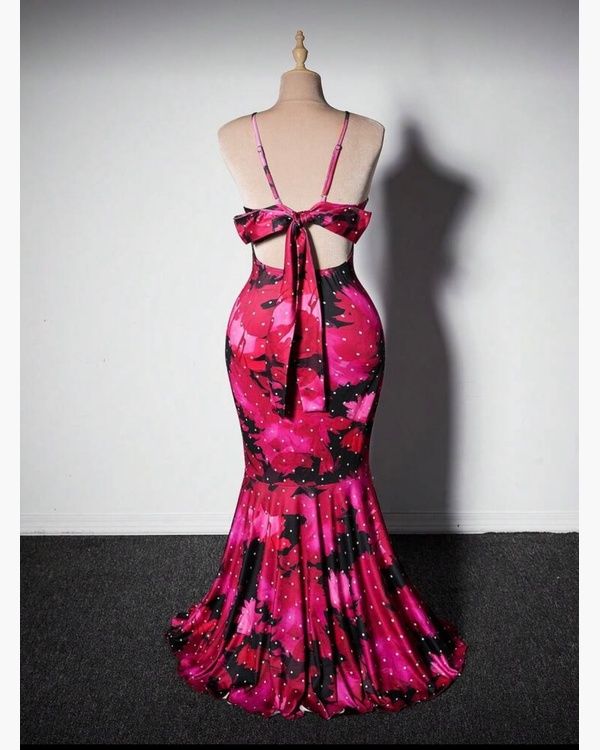 Velvet Petal Polka-Dot Maxi