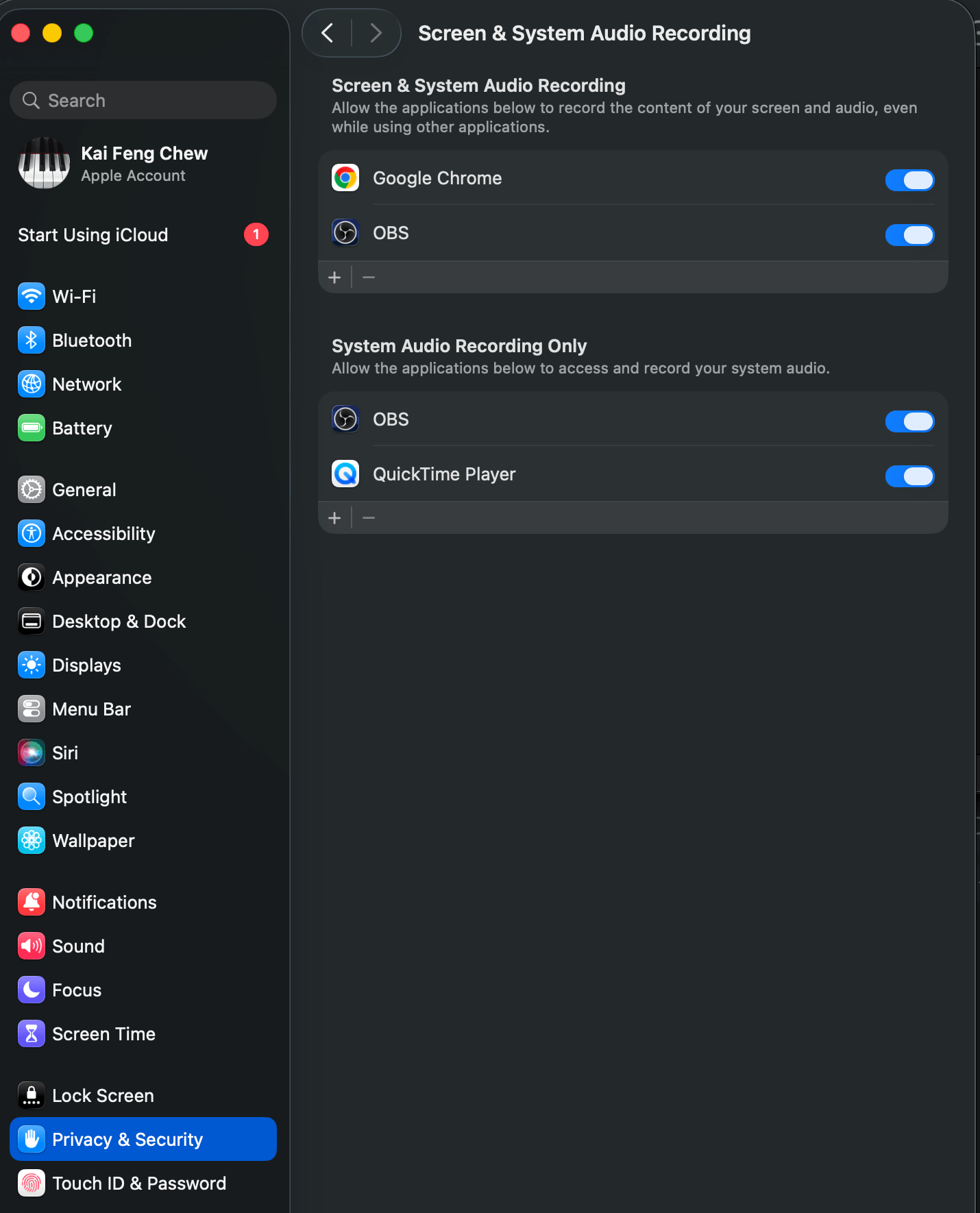 Quicktime Player privacy setting
