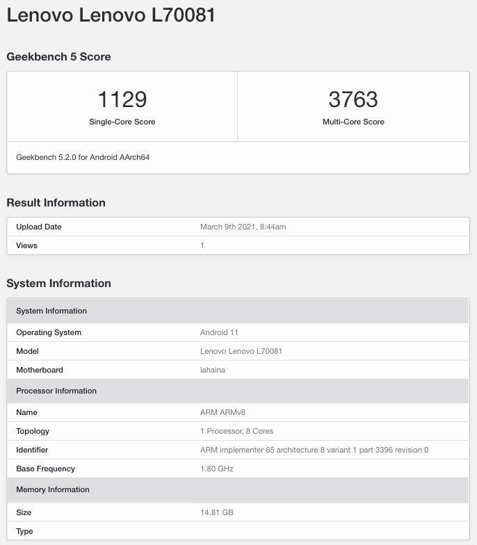 Lenovo Legion 2 Pro cu Snapdragon 888 și 16 GB RAM afișat pe Geekbench 2 Lenovo Legion 2 Pro afișat pe Geekbench