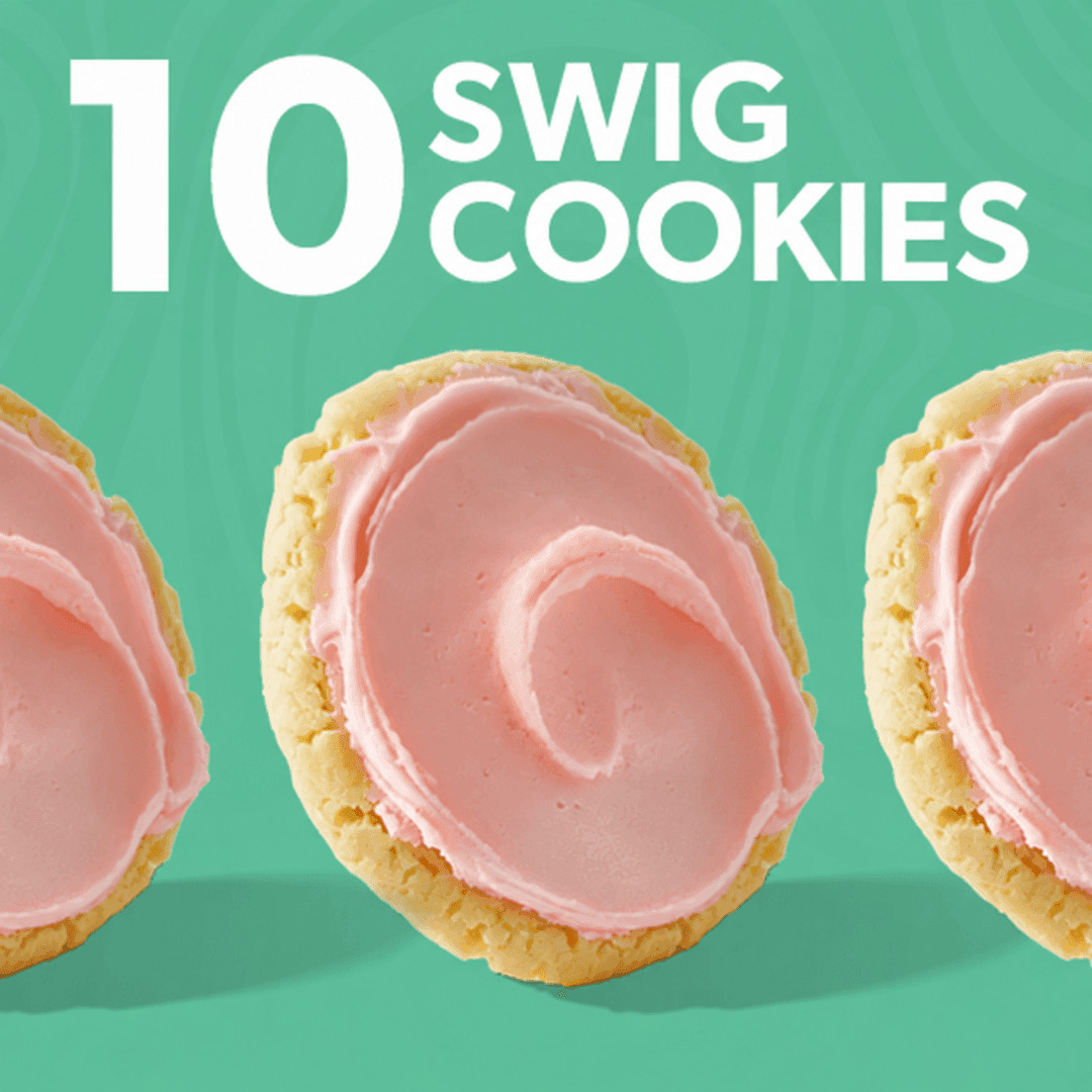 Ten frosted Swig sugar cookies