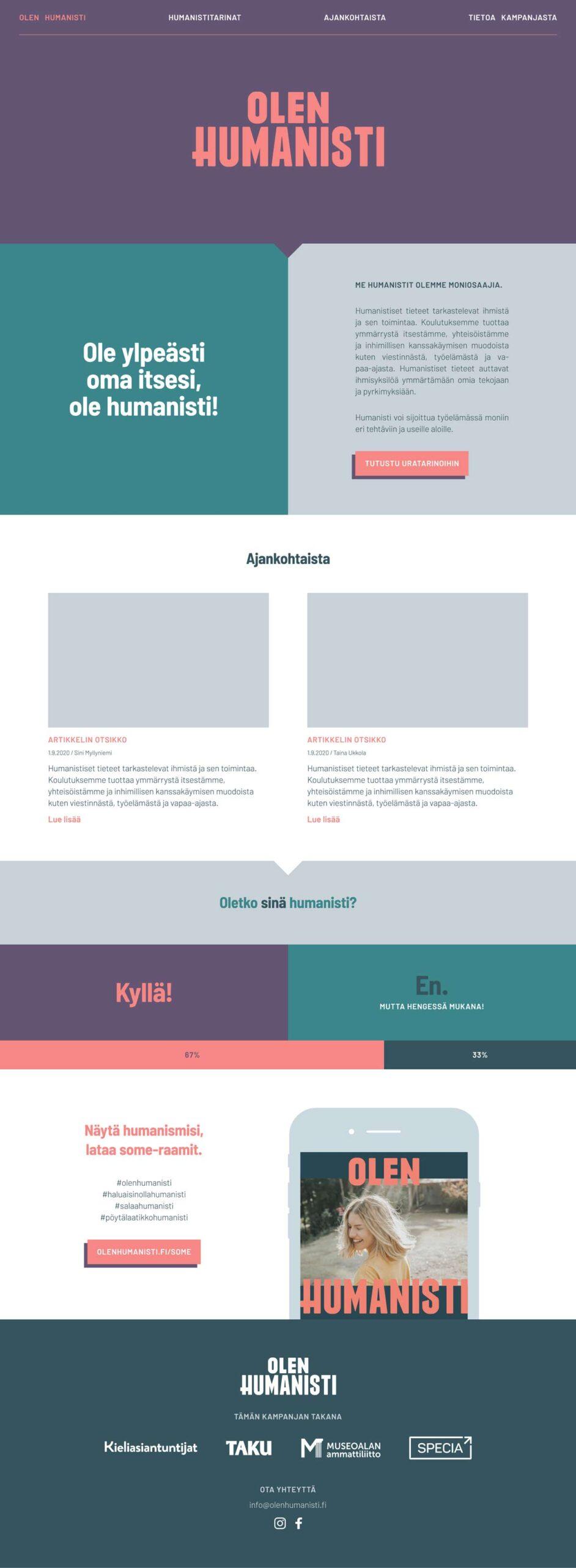 Olen humanisti website layout Olen humanisti website layout