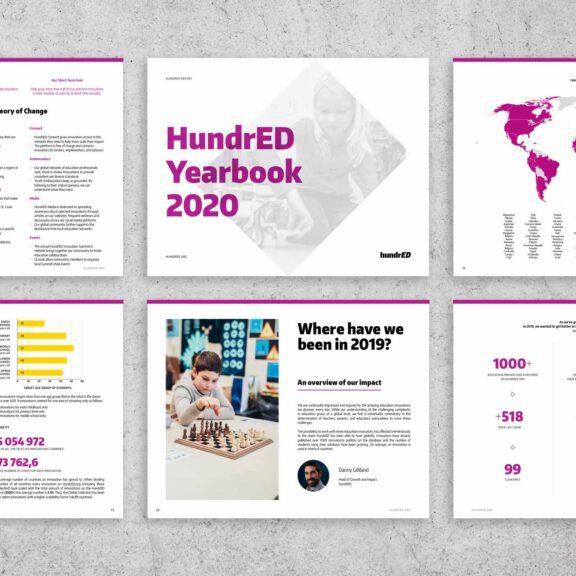 HundrED publications, visual concept by Kilda