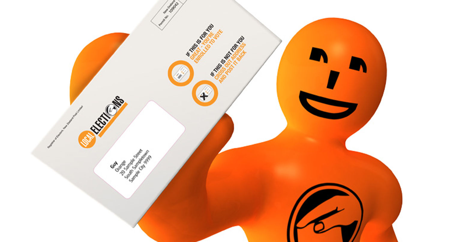 The orange election man holding an envelope