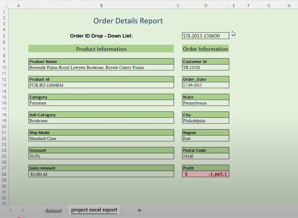 Image for Excel-Based Order Data Management and Profit Analysis Report