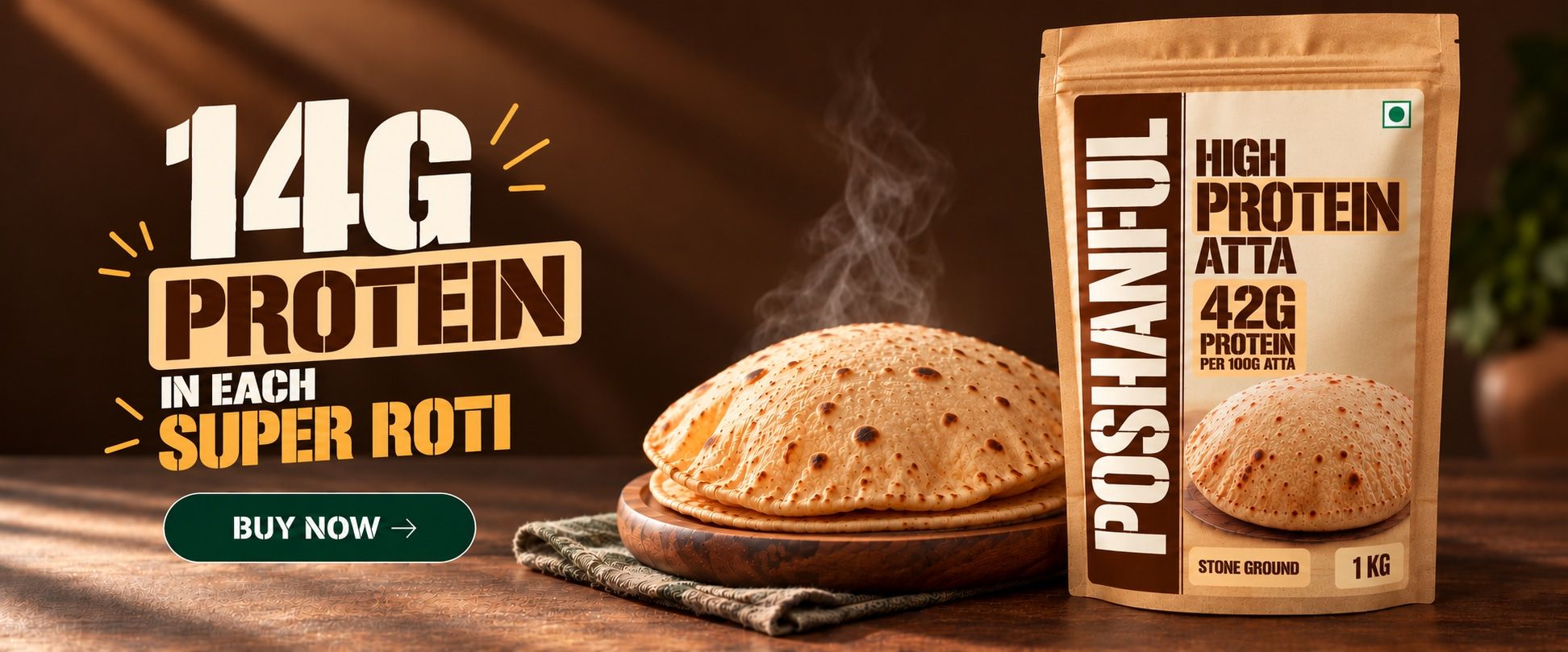 Poshanful High Protein Atta — 14g protein in each super roti