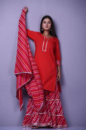 Red Kurta with Leheriya Garara and Dupatta