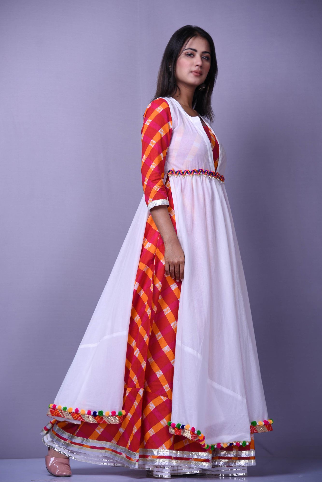 White and red anarkali dress online