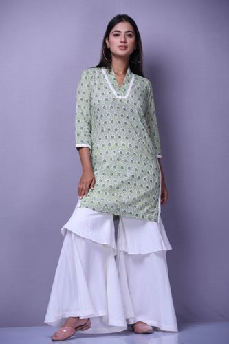 Green Kurta with Double Layer Pants