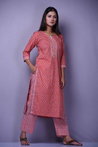 Peach Printed Gota Suit Set